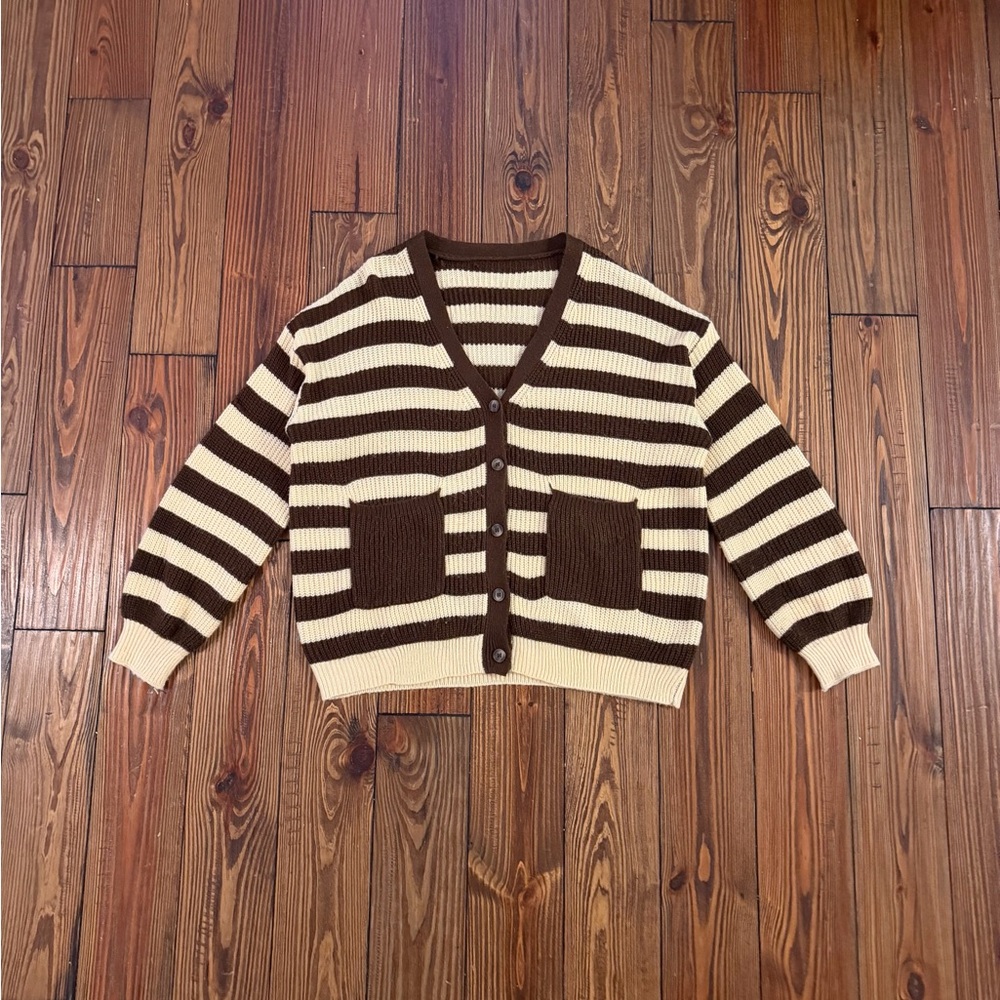 ROMWE Chocolate and Cream Striped Cardigan